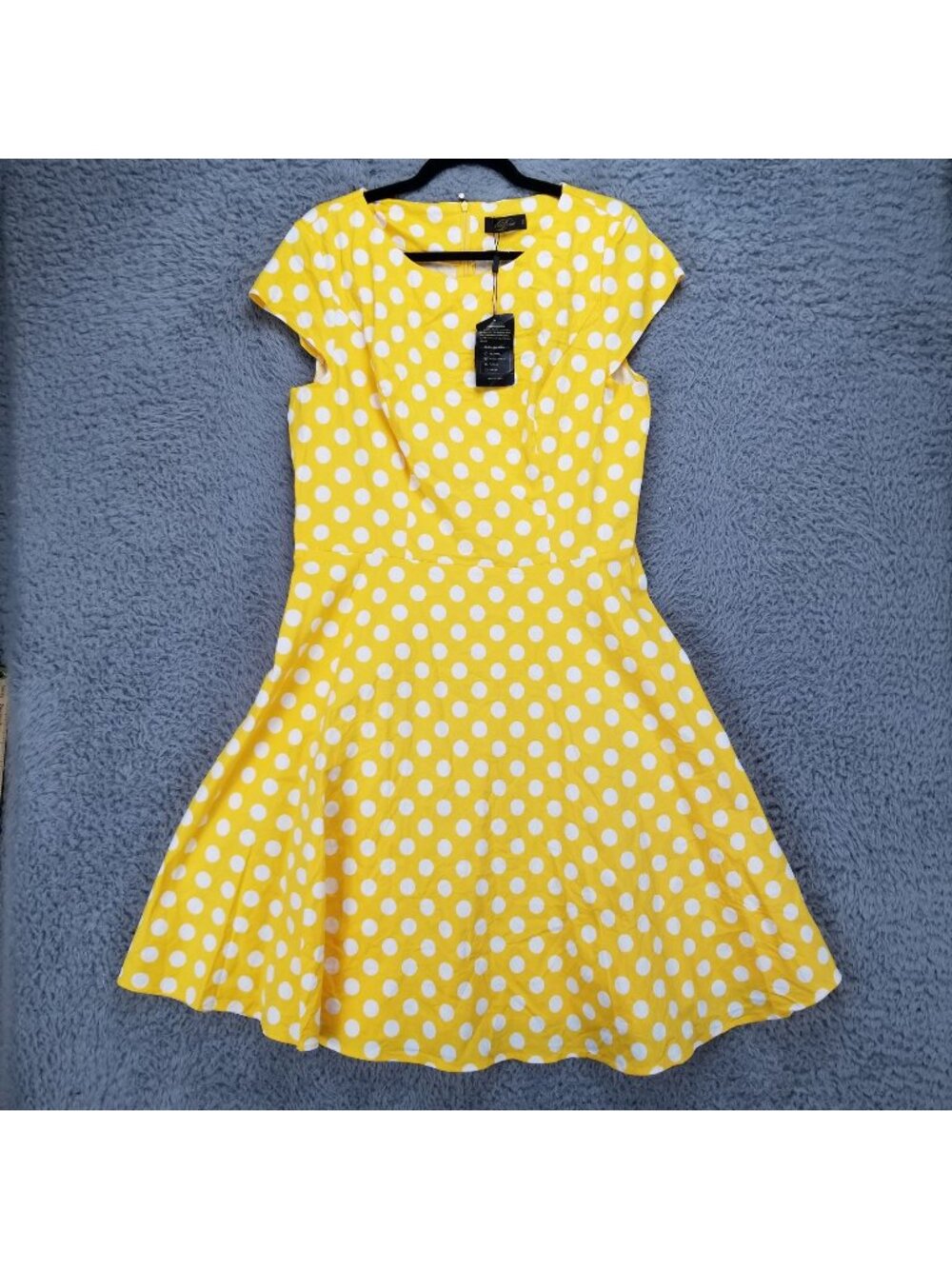 Dressystar Dress Womens 2XL Yellow Polka Dot Retro Midi Fit & Flare *NWT*